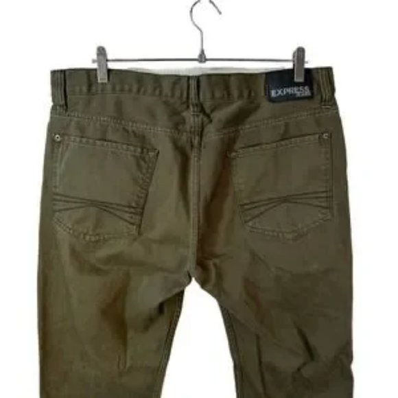 Express Jeans Mens Rocco Slim Fit Skinny Leg Jeans Olive Green Size 36x32 - Picture 5 of 9
